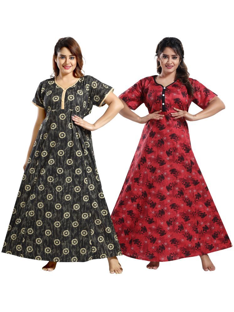     			INNER BEATS Multi Color Cotton Blend Women's Nightwear Nighty & Night Gowns ( Pack of 2 )