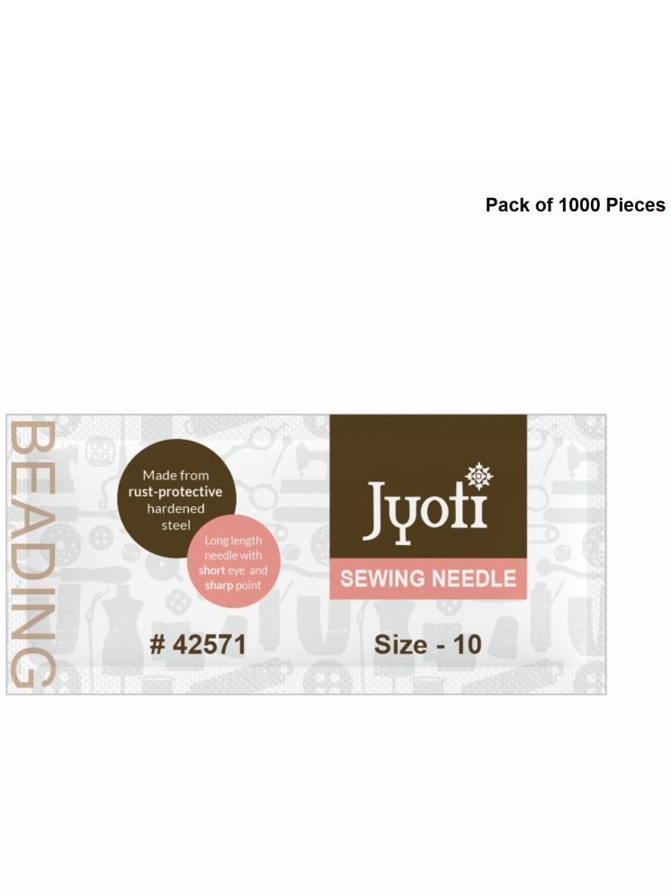     			Jyoti Beading Hand Sewing Needles, Long Length with Short Eyes & Sharp Point, Cloth Stitching Thread, Quilting, Embroidery, Used for Stringing, Beads, Sequins on Fabric, 42571 (Size 10) - 1000 Pcs