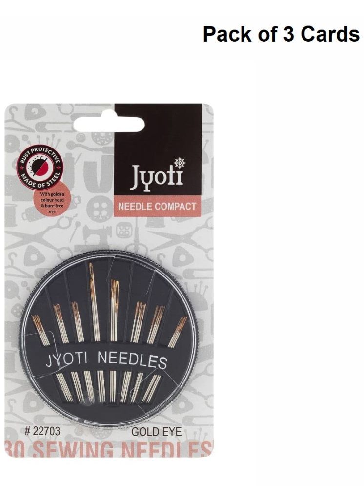     			Jyoti Needle Compact Hand Sewing Needles, Smooth & Snag-Free Eye, Uniformly Polished & Non-Porous Surfaces, Used for Sewing Projects & Home Purposes, 22703, Large (30 Assorted Needles) - 3 Cards