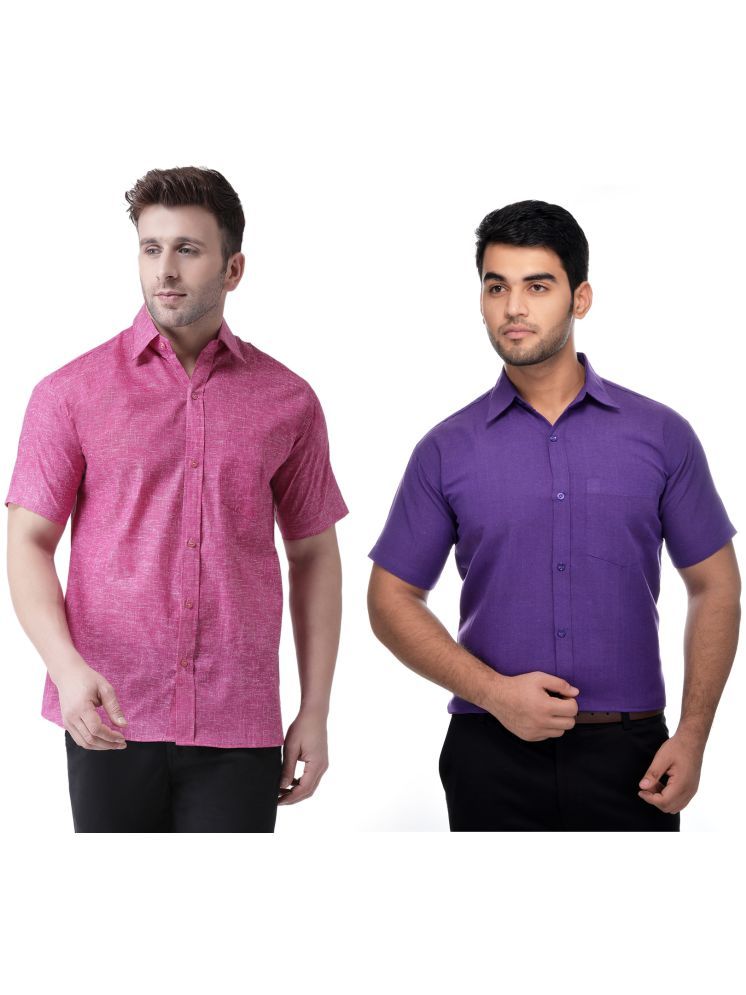     			KLOSET By RIAG Cotton Blend Regular Fit Solids Half Sleeves Men's Casual Shirt - Purple ( Pack of 2 )