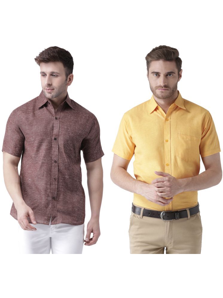     			KLOSET By RIAG Cotton Blend Regular Fit Solids Half Sleeves Men's Casual Shirt - Mustard ( Pack of 2 )