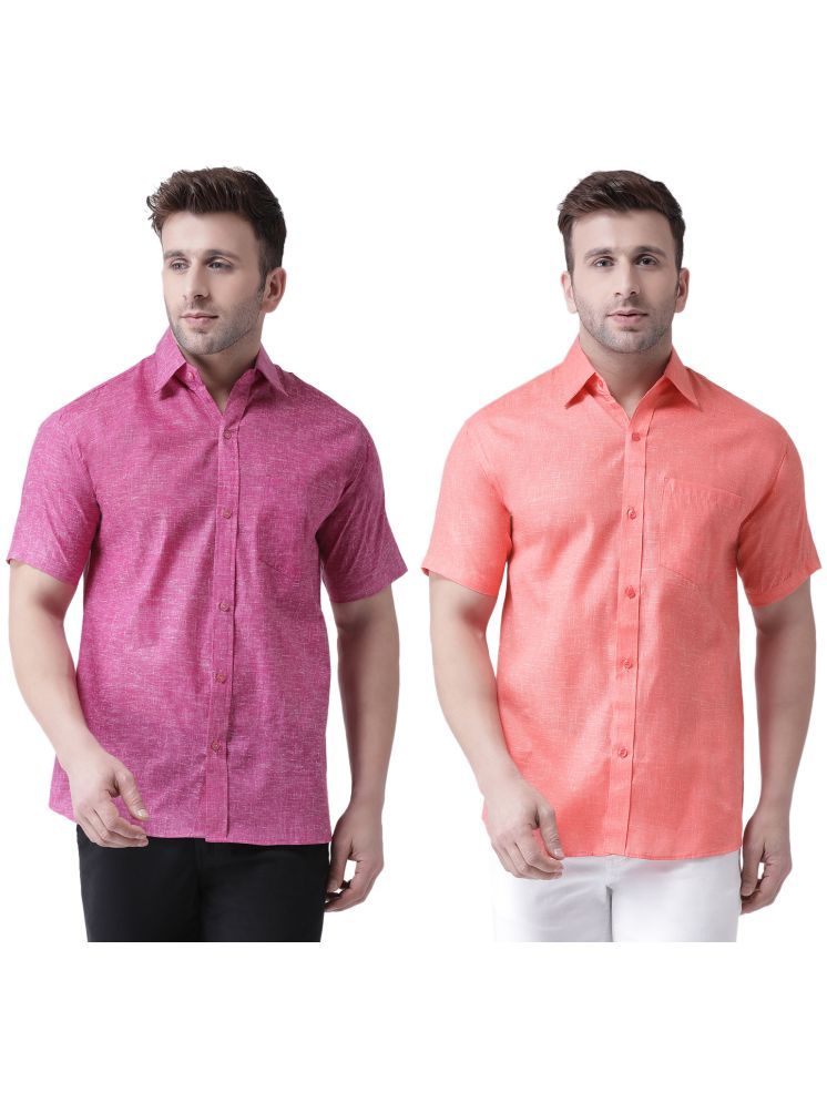     			KLOSET By RIAG Cotton Blend Regular Fit Solids Half Sleeves Men's Casual Shirt - Fluorescent Orange ( Pack of 2 )