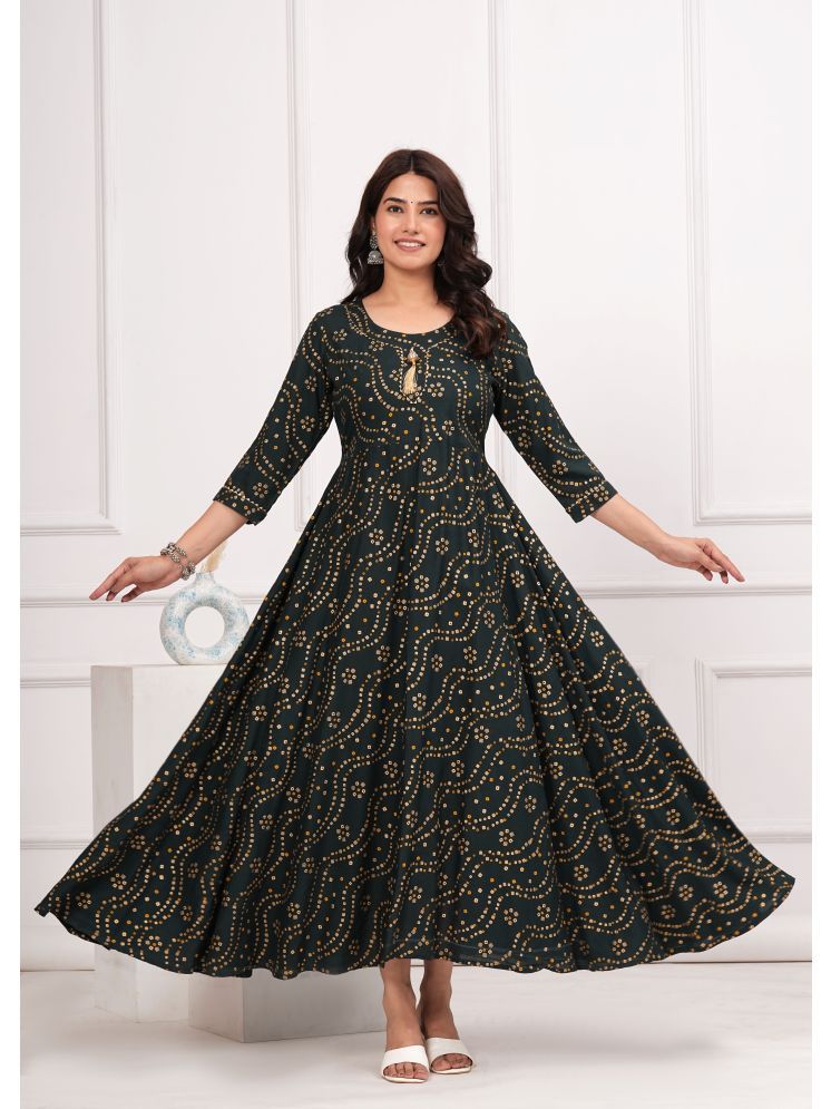     			NUPITAL Rayon Printed Anarkali Women's Kurti - Olive ( Pack of 1 )