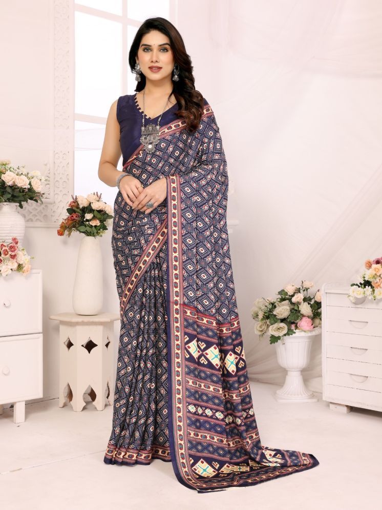     			Rangita Crepe Printed Saree With Blouse Piece - Blue ( Pack of 1 )