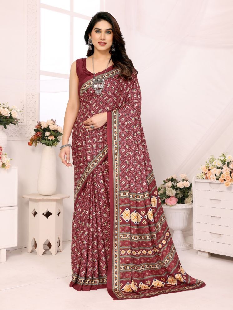     			Rangita Crepe Printed Saree With Blouse Piece - Maroon ( Pack of 1 )