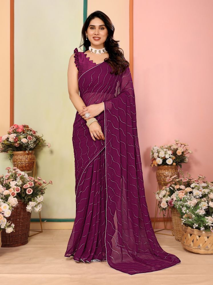     			Rangita Georgette Embellished Saree With Blouse Piece - Purple ( Pack of 1 )