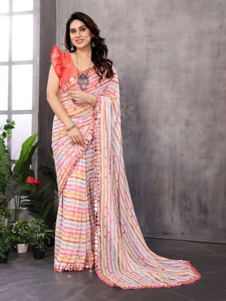     			Rangita Georgette Printed Saree With Blouse Piece - Peach ( Pack of 1 )