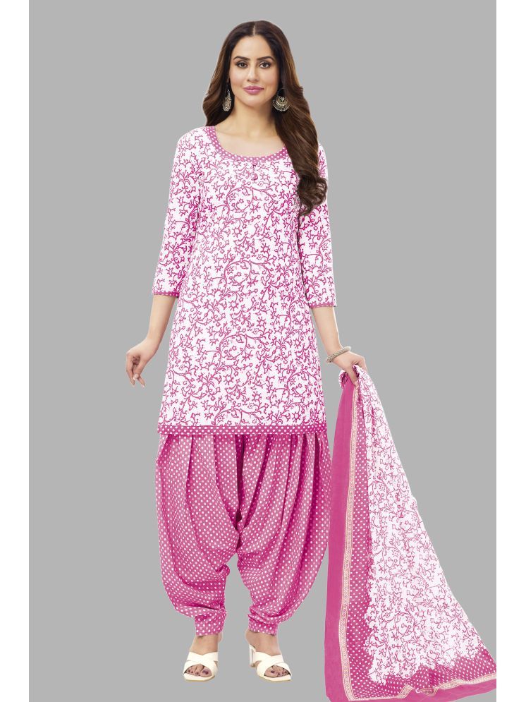     			SIMMU Unstitched Cotton Printed Dress Material - White,Pink ( Pack of 1 )