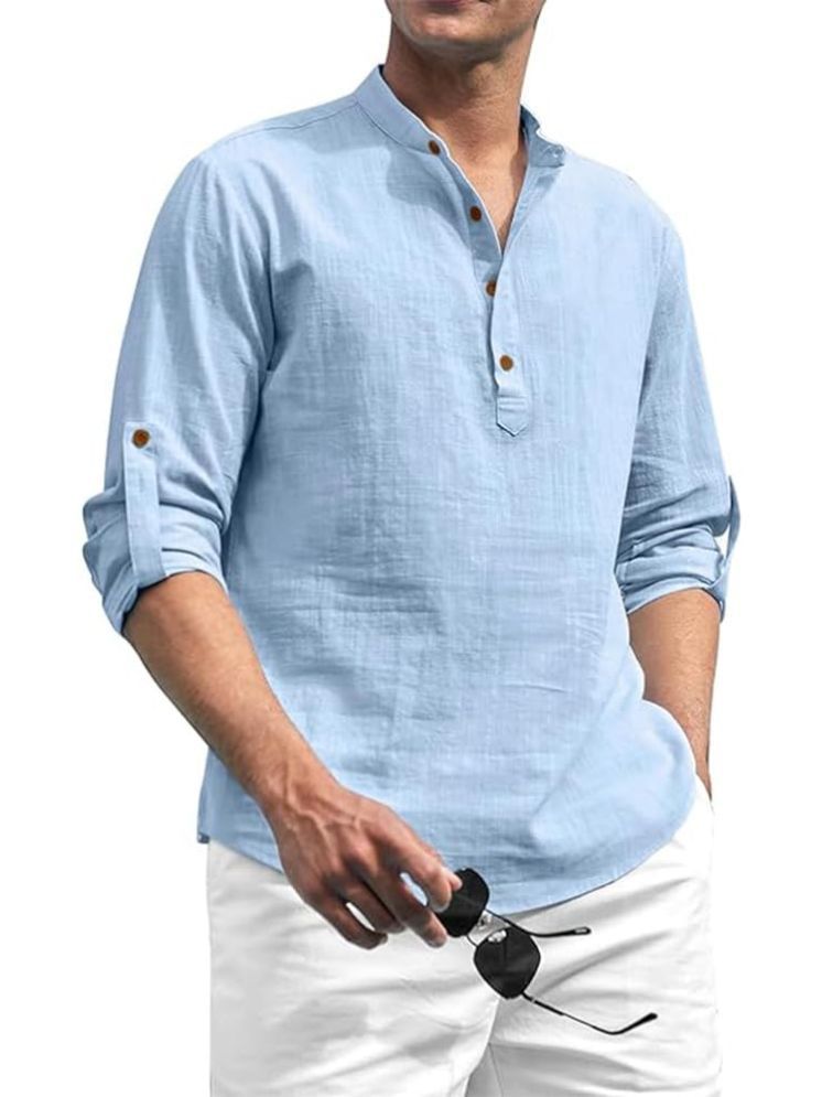     			ViraVesh Sky Blue Cotton Men's Shirt Style Kurta ( Pack of 1 )