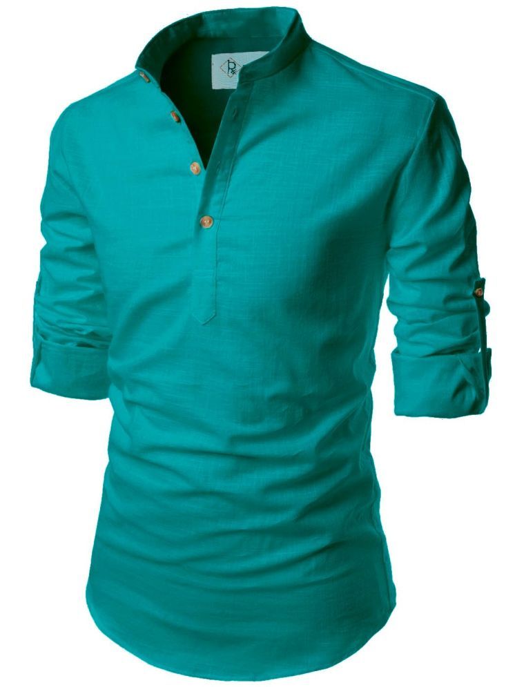     			ViraVesh Teal Cotton Men's Shirt Style Kurta ( Pack of 1 )