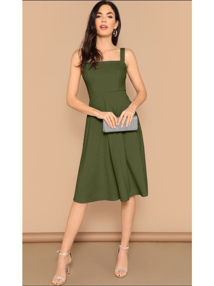     			rixry Rayon Solid Midi Women's A-line Dress - Green ( Pack of 1 )