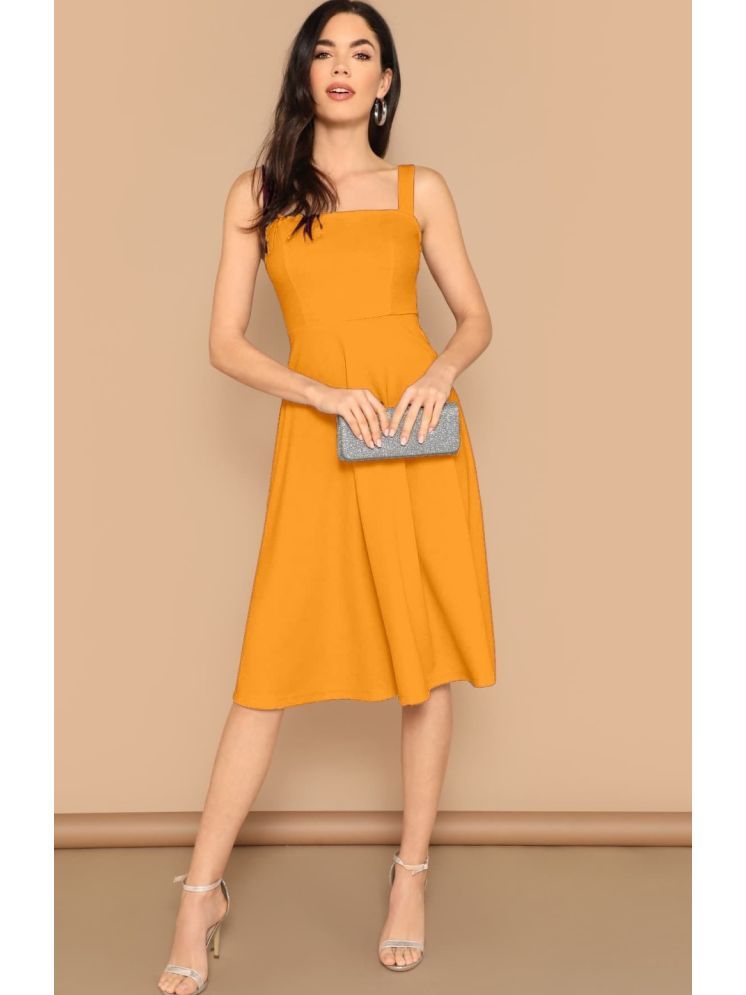     			rixry Rayon Solid Midi Women's A-line Dress - Mustard ( Pack of 1 )