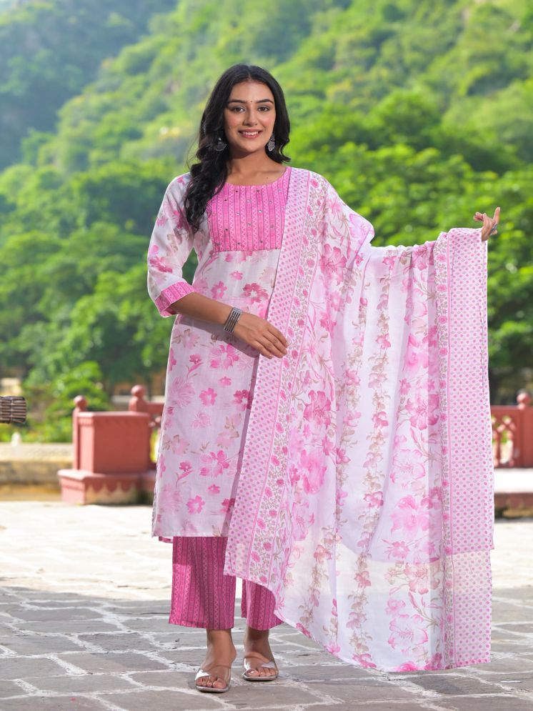 Juniper Cotton Printed Kurti With Pants Women's Stitched Salwar Suit - Pink ( Pack of 3 ) Juniper Cotton Printed Kurti With Pants Women's Stitched Salwar Suit - Pink ( Pack of 3 )