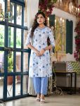 Juniper Cotton Printed Kurti With Pants Women's Stitched Salwar Suit - Blue ( Pack of 2 )