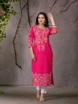 Juniper Rayon Embroidered Straight Women's Kurti - PINK ( Pack of 1 )