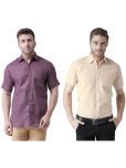 KLOSET By RIAG Cotton Blend Regular Fit Solids Half Sleeves Men's Casual Shirt - Beige ( Pack of 2 )