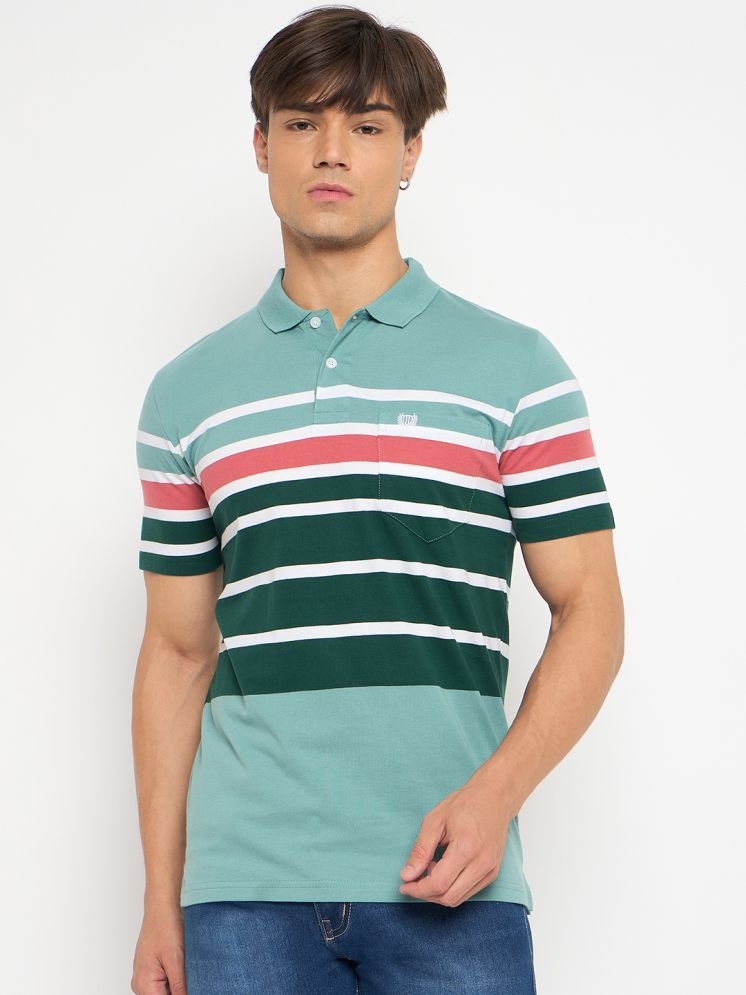     			Duke Cotton Blend Regular Fit Striped Half Sleeves Men's Polo T Shirt - Green ( Pack of 1 )