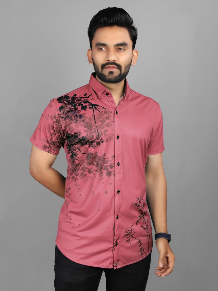     			Fashionfricks Polyester Regular Fit Printed Half Sleeves Men's Casual Shirt - Pink ( Pack of 1 )