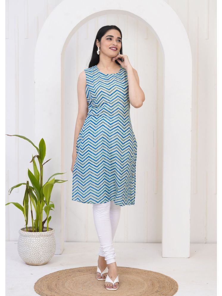     			Frionkandy Cotton Printed Straight Women's Kurti - Blue ( Pack of 1 )