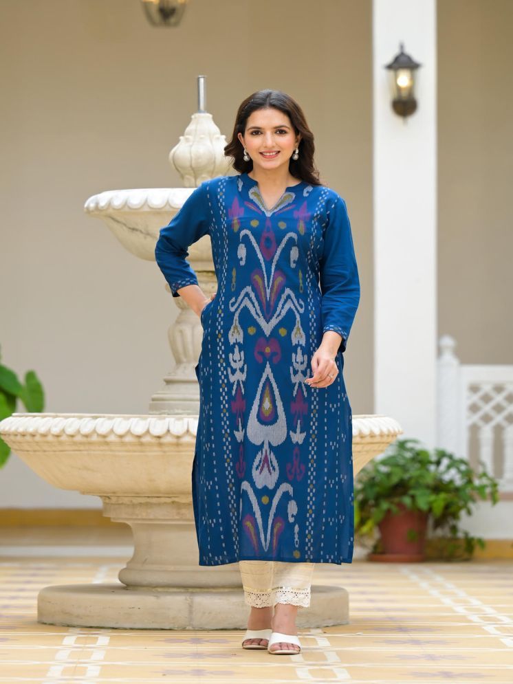     			Juniper Rayon Printed Straight Women's Kurti - Blue ( Pack of 1 )