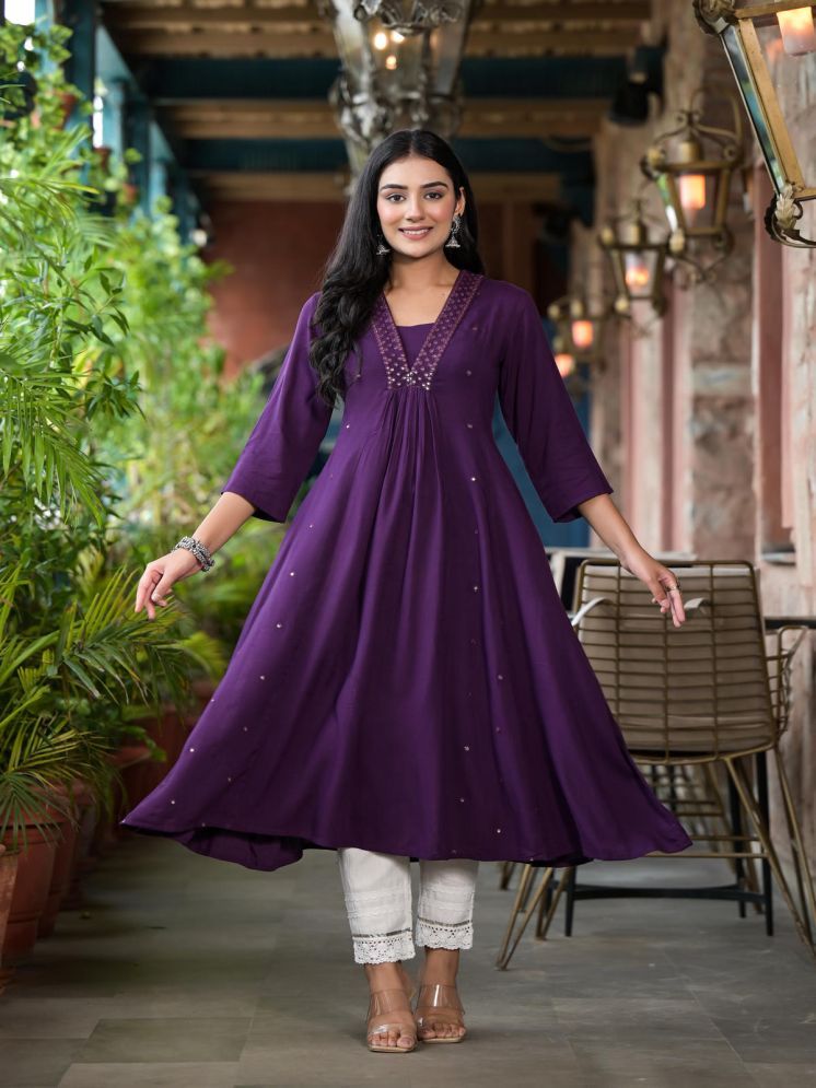     			Juniper Rayon Solid Flared Women's Kurti - PURPLE ( Pack of 1 )