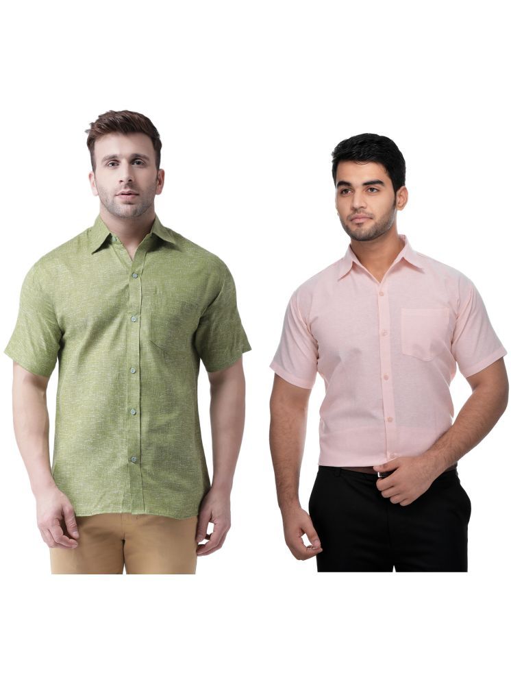     			KLOSET By RIAG Cotton Blend Regular Fit Solids Half Sleeves Men's Casual Shirt - Peach ( Pack of 2 )