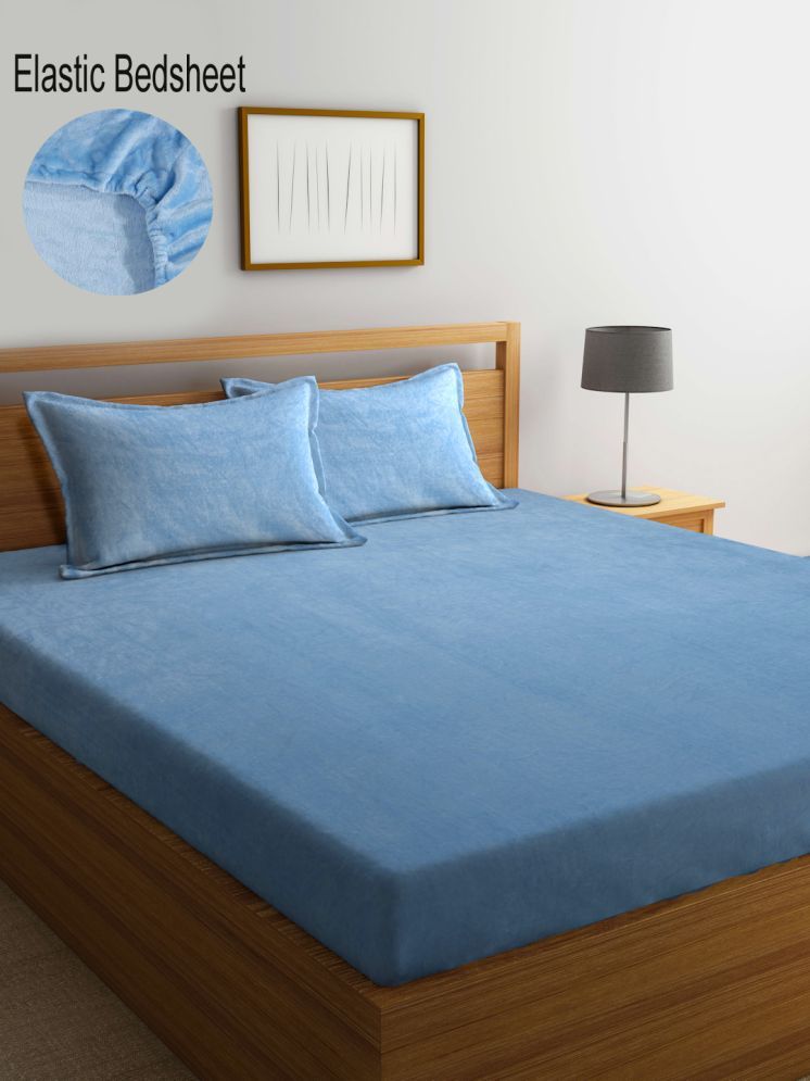     			Klotthe Fleece Solid 1 Double with 2 Pillow Covers - Blue