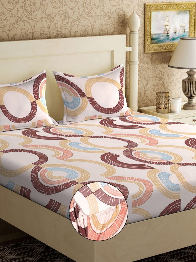     			Klotthe Poly Cotton Geometric Printed 1 Double with 2 Pillow Covers - Beige