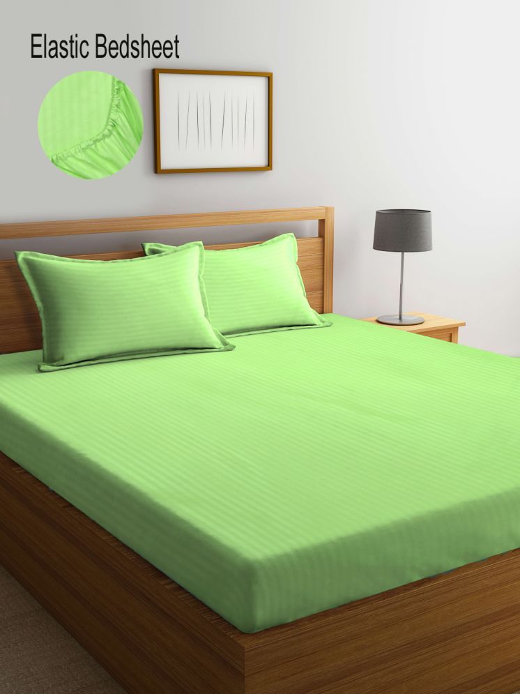     			Klotthe Poly Cotton Vertical Striped 1 Double with 2 Pillow Covers - Green