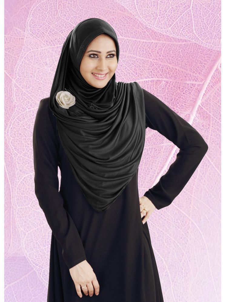     			Mehar Black Polycotton Stitched Hijab - Single