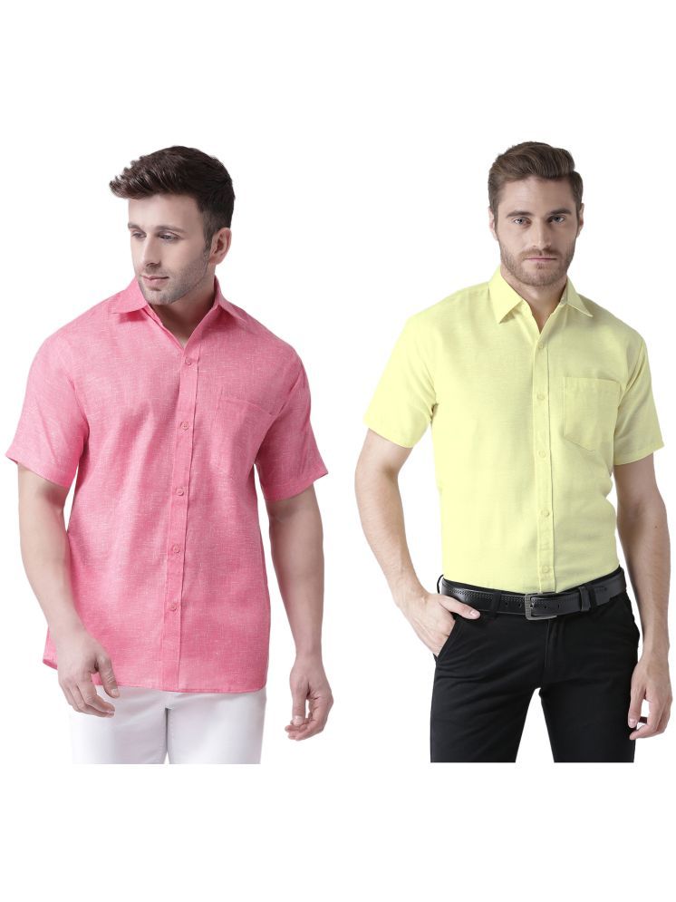     			RIAG Cotton Blend Regular Fit Self Design Half Sleeves Men's Casual Shirt - Yellow ( Pack of 2 )