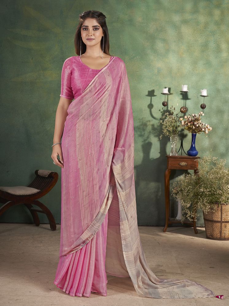     			Rekha Maniyar Chiffon Striped Saree With Blouse Piece - Magenta ( Pack of 1 )