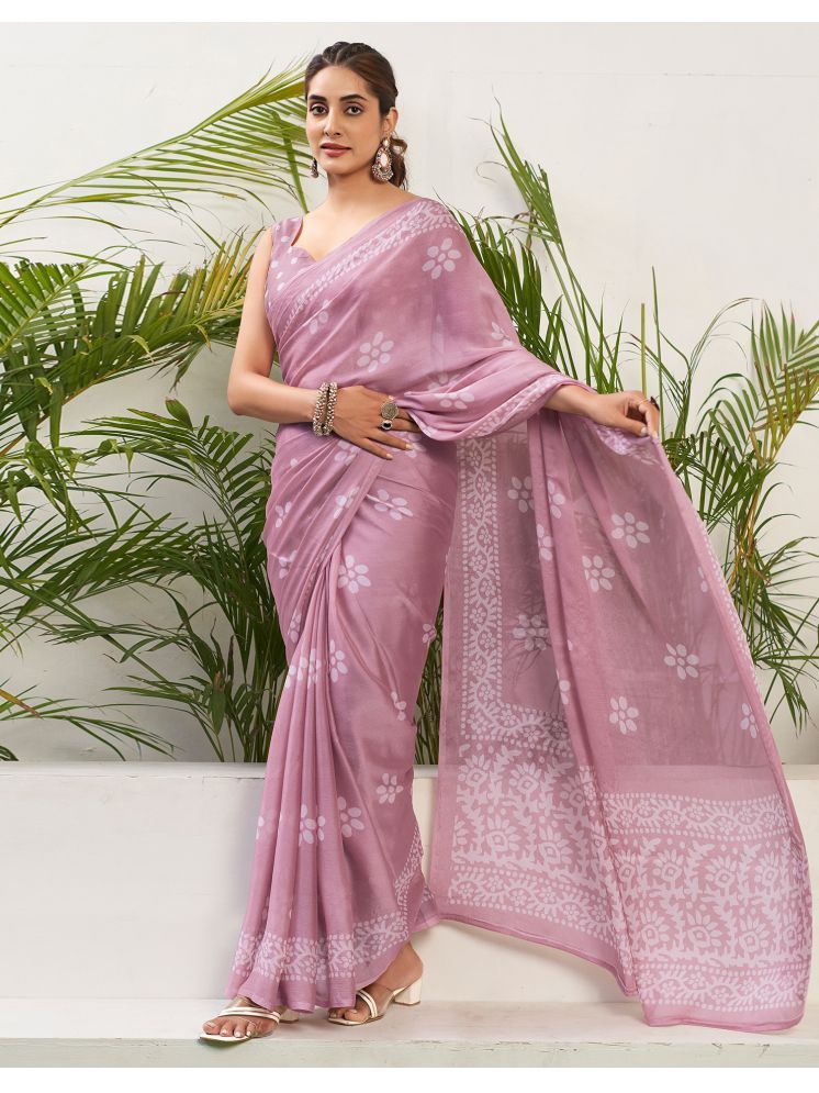     			Satrani Chiffon Printed Saree With Blouse Piece - Pink ( Pack of 1 )