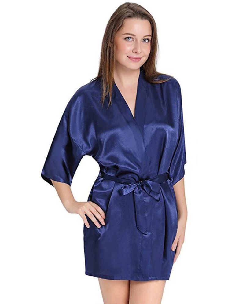     			YUZU Navy Blue Satin Women's Nightwear Robes ( Pack of 1 )