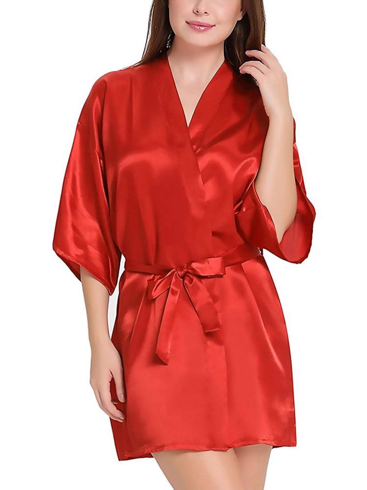     			YUZU Red Satin Women's Nightwear Robes ( Pack of 1 )