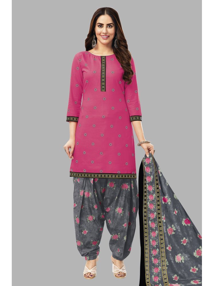     			shree jeenmata collection Unstitched Cotton Printed Dress Material - Pink ( Pack of 1 )