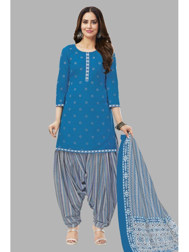     			shree jeenmata collection Unstitched Cotton Printed Dress Material - Blue ( Pack of 1 )