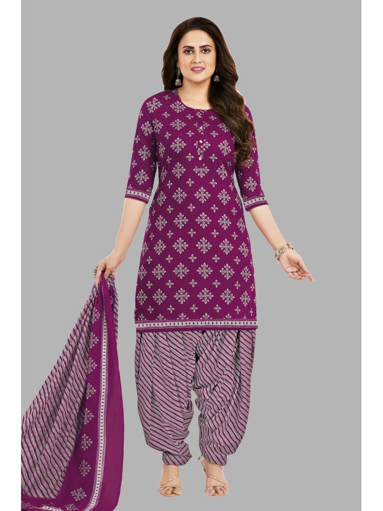     			shree jeenmata collection Unstitched Cotton Printed Dress Material - Purple ( Pack of 1 )