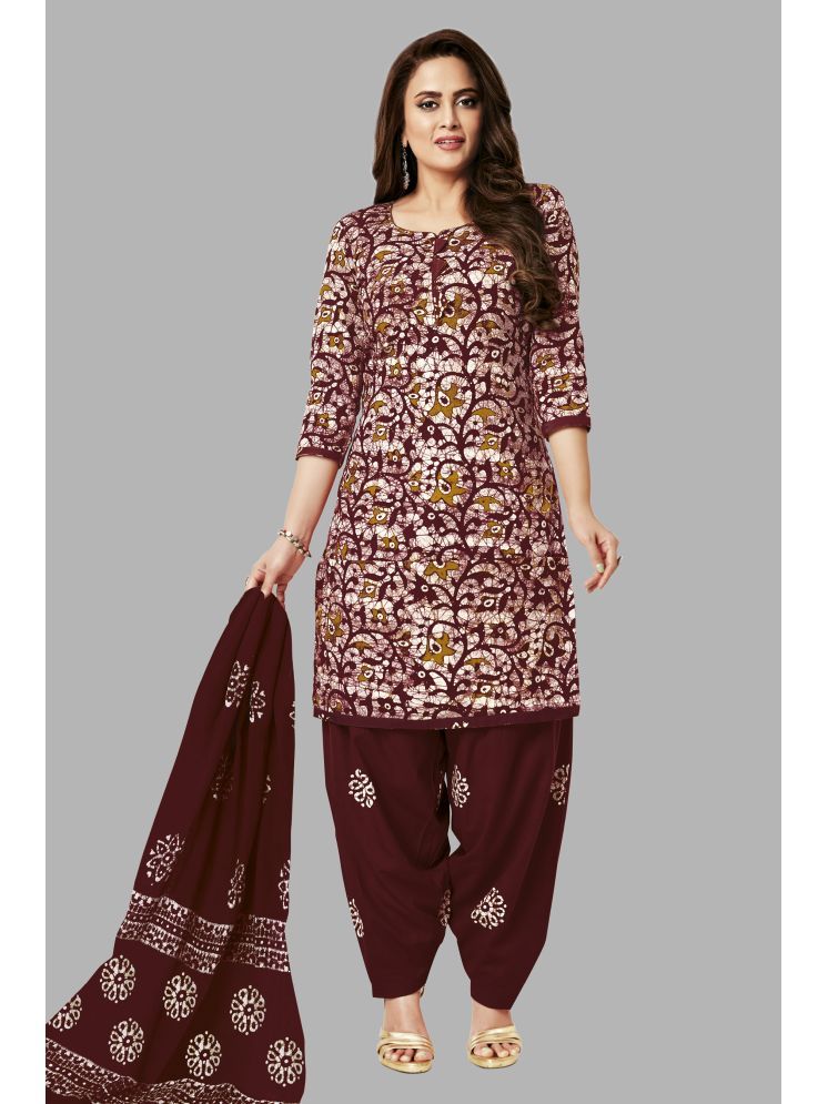     			shree jeenmata collection Unstitched Cotton Printed Dress Material - Maroon ( Pack of 1 )