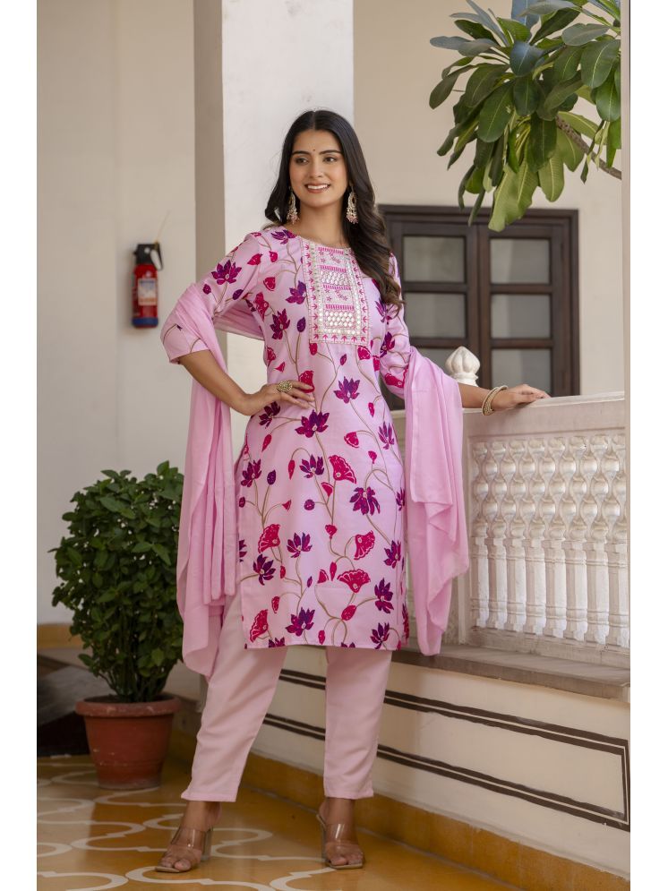     			KETAKI FASHION Rayon Embroidered Kurti With Pants Women's Stitched Salwar Suit - Pink ( Pack of 1 )