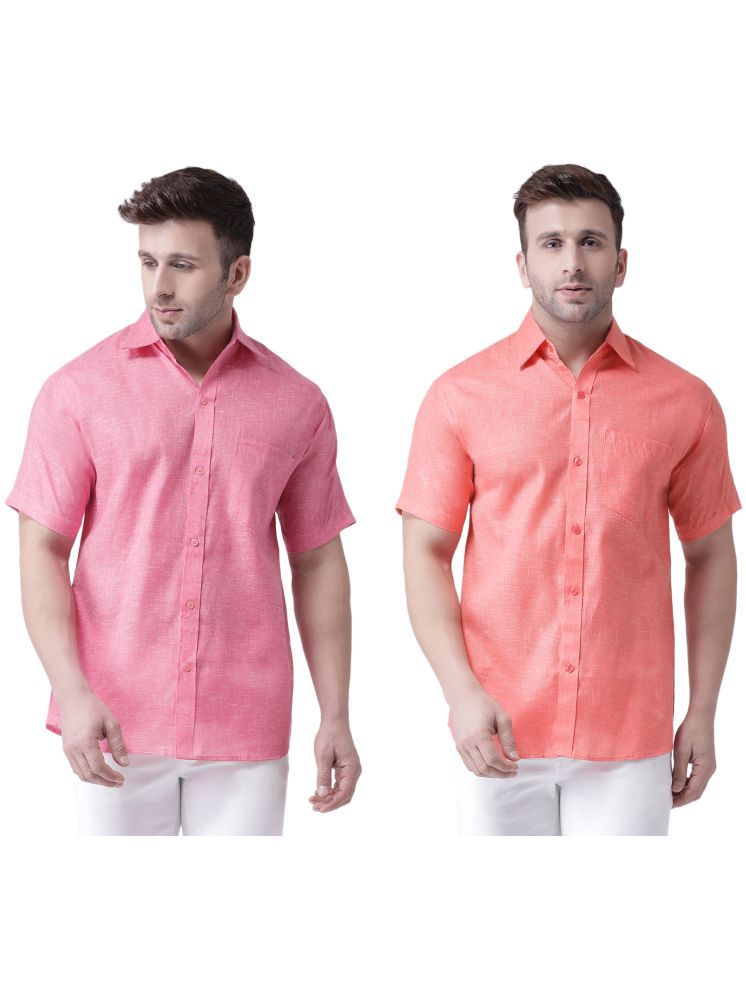     			KLOSET By RIAG Cotton Blend Regular Fit Solids Half Sleeves Men's Casual Shirt - Fluorescent Orange ( Pack of 2 )