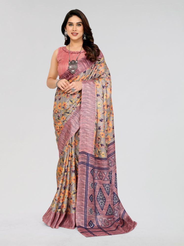     			BLEESBURY Cotton Blend Printed Saree With Blouse Piece - Pink ( Pack of 1 )