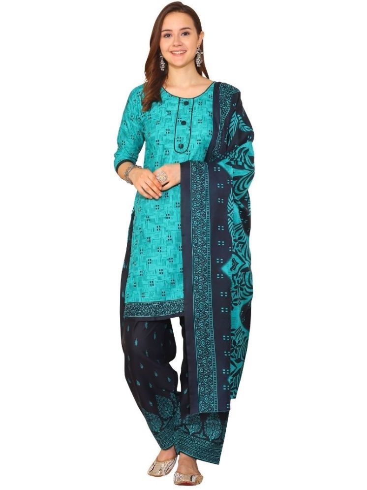     			wonder weave Cotton Blend Printed Kurti With Patiala Women's Stitched Salwar Suit - Green ( Pack of 1 )