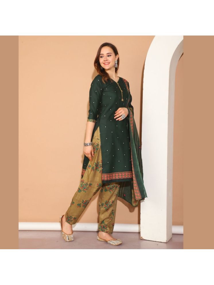     			wonder weave Cotton Blend Printed Kurti With Patiala Women's Stitched Salwar Suit - Green ( Pack of 1 )