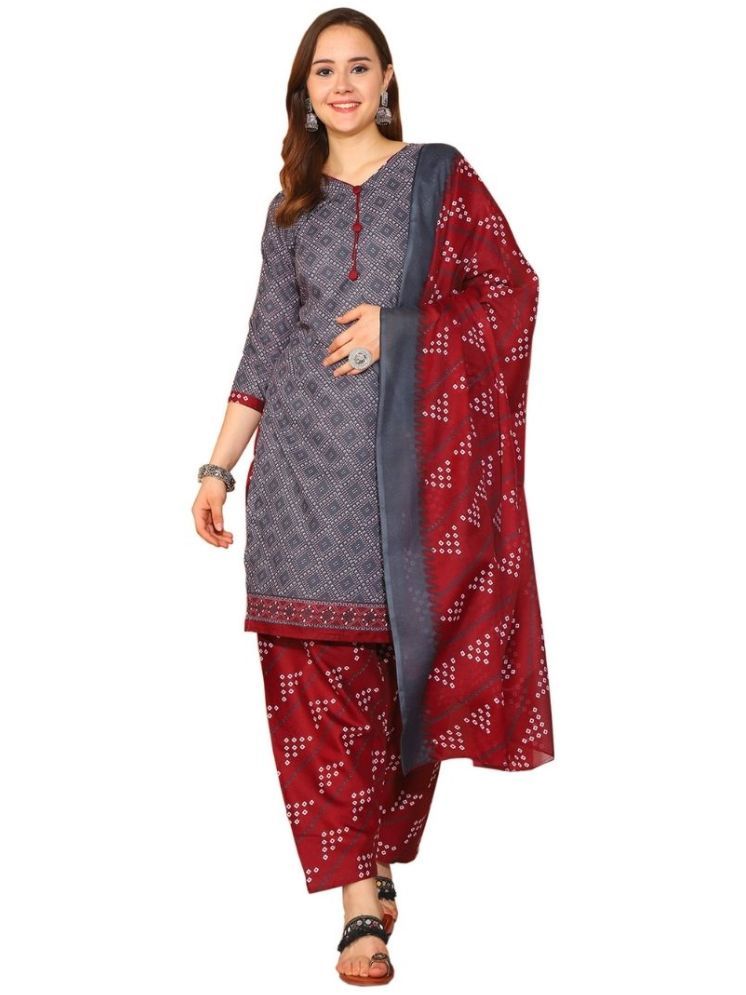     			wonder weave Cotton Blend Printed Kurti With Patiala Women's Stitched Salwar Suit - Grey ( Pack of 1 )