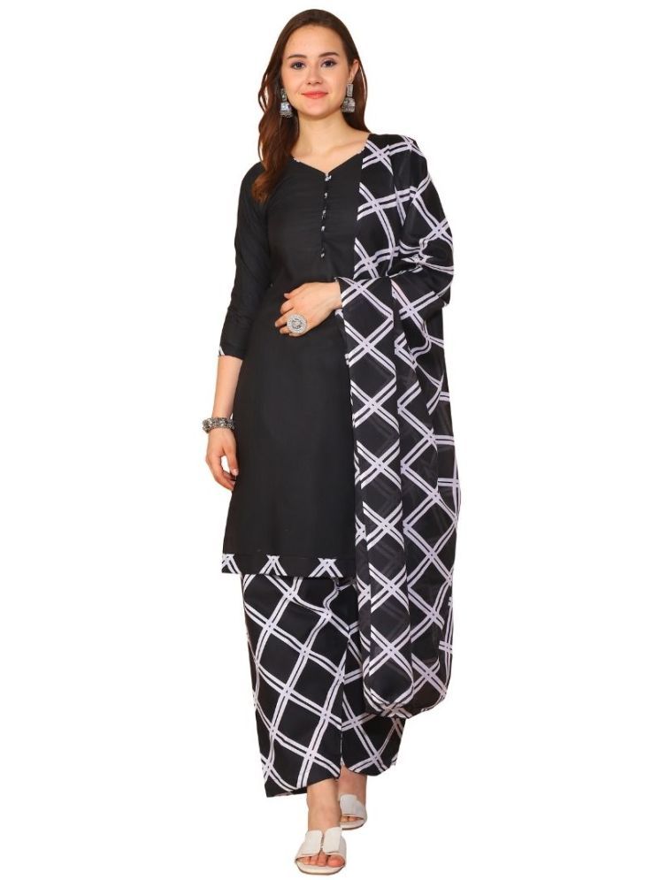     			wonder weave Cotton Blend Printed Kurti With Patiala Women's Stitched Salwar Suit - Black ( Pack of 1 )