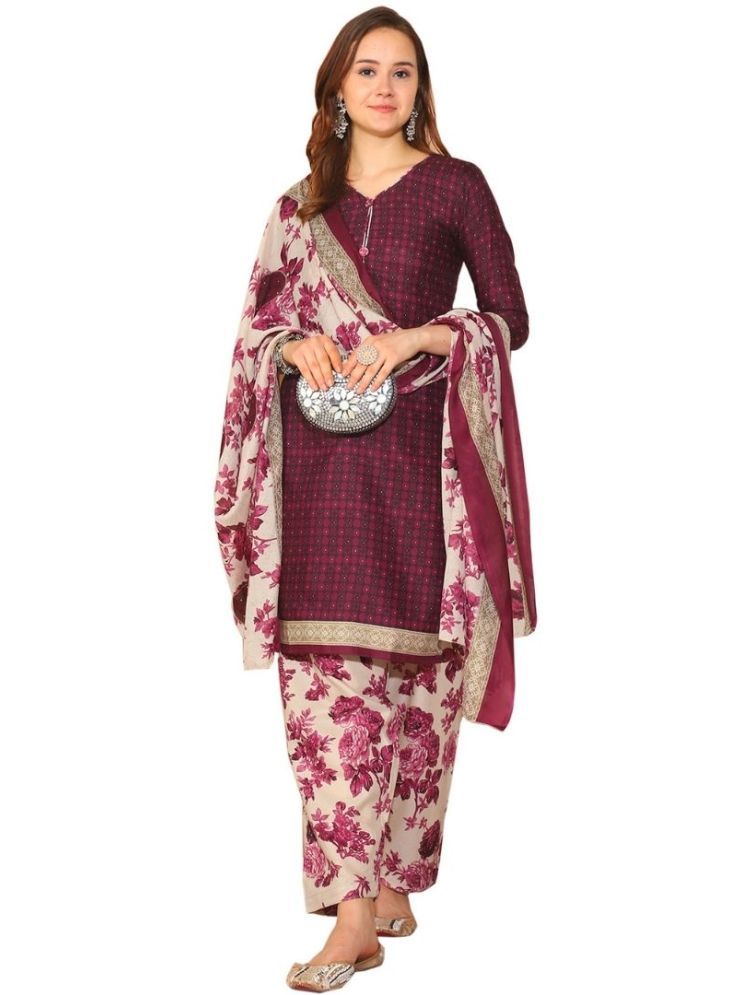     			wonder weave Cotton Blend Printed Kurti With Patiala Women's Stitched Salwar Suit - Purple ( Pack of 1 )