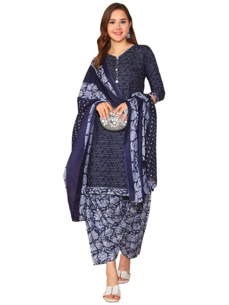     			wonder weave Cotton Blend Printed Kurti With Patiala Women's Stitched Salwar Suit - Blue ( Pack of 1 )