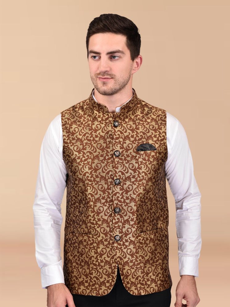     			BOWLIFESTYLE Brown Cotton Blend Men's Nehru Jacket ( Pack of 1 )