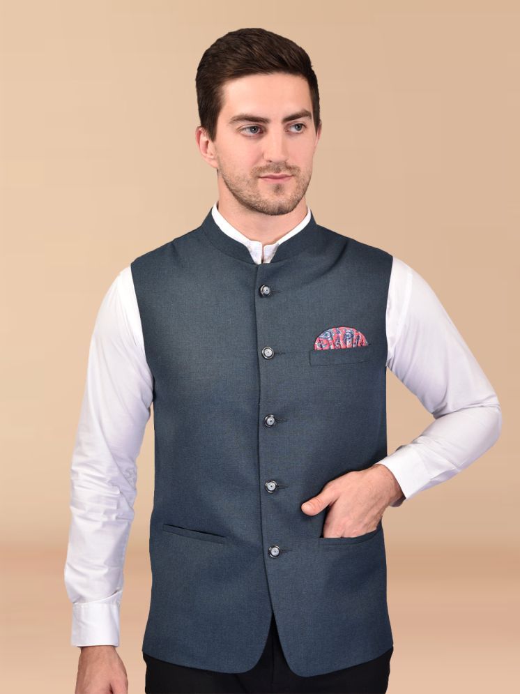     			BOWLIFESTYLE Grey Cotton Blend Men's Nehru Jacket ( Pack of 1 )